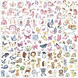 200+ Glitzertattoos Kinder Set, Tattoo Kinder Mädchen Kindertattoos Hautfreundlich, Einhorn+Meerjungfrau+Schmetterling+Tier tattoos für Mitgebsel Kindergeburtstag