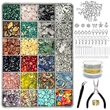 24 Farben Schmuck Selber Machen Set 1073 Naturform Edelstein Perlen mit Loch, 5–7mm Steinperlen für DIY Schmuck, Armbänder, Ketten und Ohrringe Basteln, Naturstein Perlen Set für Kinder & Erwachsene