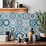 HORIWE Fliesenaufkleber, blauer Mandala-Stil, Vintage-Wandaufkleber, selbstklebend, Fliesenkunst, DIY, Küche, Badezimmer, Boden, Heimdekoration, PVC, wasserdicht, öldicht, 10,2 x 10,2 cm, 24 Stück