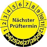 Prüfplakette Nächster Prüftermin, Vinylfolie, selbstklebend, Prüfaufkleber, Prüfetikett, Plakette (20 mm Ø, Gelb, 100)