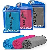 Fit-Flip Kühlhandtuch 3er Set - Cooling Towel und mikrofaser Kühltuch - kühlendes Handtuch - Airflip Towel für Fitness und Sport - Ice Towel (blau/rosa/grau, 100x30cm)