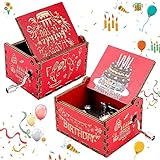 Amaxiu Handkurbel Spieluhr, Happy Birthday Holz Spieluhr, handbetätigte Spieluhr mit Vintage Gravur Mini Spieluhr mit Melodie – Alles Gute zum Geburtstag Geburtstagsgeschenke für Familie Freunde