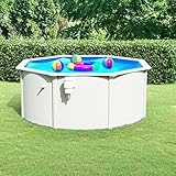Sufrk Pool mit Stahlwänden 300 x 120 cm weiß AUT oder tragender Pool für den Außenbereich, oberirdischer Pool mit Filter und Ventil
