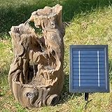 Solar Gartenbrunnen Brunnen Solarbrunnen Wurzel-ZAUBER Zierbrunnen Wasserfall Gartenleuchte Teichpumpe für Terrasse, Balkon, mit Pumpen, mit Liion-Akku & Led-Licht