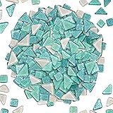 Bunte Glasmosaikfliesen 200g, Irregulär Glitzerkristall Mosaiksteine Glasstücke, Glasfliesen Glassteine für Basteln, Haus Deko(Himmelblau)