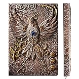 YHH Notizbuch A5 Liniert Hardcover, Vintage Leder Tagebuch Liniert Buch Reisetagebuch Lined Journal Notebook, Handgemachtes, 200 Seiten, GeburtstagGeschenk für Erwachsene Kinder, 3D Phönix Bunt