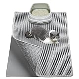 Garoopion Katzenklo Matte, 76x61cm EVA Wasserdichte Katzenstreu Matte, Waben Design Katzenmatte Katzenklo, Doppelte Schichte Entwurf Bienenwabe Matte, Matte Katzentoilette, Grau,1 Seite Verbunden