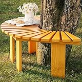 Gartenbank aus Holz für den Außenbereich, Hofbänke, Terrassenstuhl, gebogene Bank mit Massivholzrahmen, halbrunde runde Baumbank für Rasen, Hof, Veranda, Terrasse und Poolrand(Wood Color,Round)