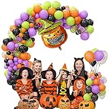 Halloween Luftballon Girlande Set - Horrorparty Dekorationen 124 Stück | Latex-Kürbisballon, grüne lila orange schwarze gruselige Luftballons Hintergrunddekorationen Wobblo