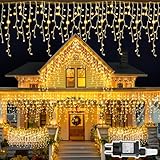 Eisregen Lichterkette Außen, 10M 408LED Warmweiß Eisregen Weihnachtsbeleuchtung Außen mit Timer, IP44 Wasserdicht 8 Modi mit Stecker für Innen Außen Balkon, Party, Hochzeit, Haus, Fenster, Garten Deko