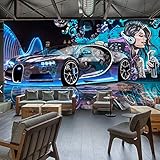 XZCWWH Fototapete 3D Street Graffiti Sport Auto Wandtuch Restaurant Kinder Jungen Schlafzimmer Hintergrund Wandverkleidung Tapete,250cm(W)×175cm(H)