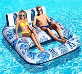 DeeprBetter Pool Sessel Aufblasbar 2 Personen, Schwimmsessel für Pools Erwachsene mit Getränkehalter&Griff, Groß Pools Sitz Aufblasbar Luftmatratze Pool mit Netz, Urlaub Luftmatratze Wasser Erwachsene