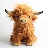 eamve 25cm große Hochlandkuh Stofftiere, realistische Schottische Hochlandkuh Plüschpuppe, Highland Bull Tier Plüschtier Kuh Spielzeug, weiche kuschelige Hochlandkuh Plüschtiere Bauernhof Spielzeug