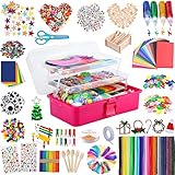 LOORUNX Bastelset Kinder DIY Kunsthandwerk Bastelkoffer Bastelbedarf zum basteln Pfeifenreiniger Kulleraugen Perlen Kreativ Scrapbooking Bastelset für Mädchen Jungen (red)