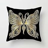 Kissenbezug 60x60 Goldener Schmetterling Leinen Kissen Sofakissen, Balkon Outdoor Wohnzimmer tuhl Schlafzimmer dekokissen Kissenbezüge für,mit Verstecktem Reißverschluss.