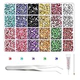 NACHLYNN 35700 Stück Strass Set aus Kunstharz 12 Farben Flache Rückseite Runde Jelly Strasssteine Mit Pinzetten Klebestift 2-6 mm Schillernde Nicht Hotfix Kristall Edelsteine
