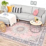 FRAAI | Home & Living Teppich Vintage - Lily Medaillon Rosa 160x230cm - Baumwolle, Polyester - Flachgewebe - Vintage - Klassik - Wohnzimmer, Esszimmer, Schlafzimmer - Carpet