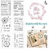 skytowards 6 Blätter Silikonstempel Sprüche Deutsch Transparent Stempelset Texte Stempel Clearstamp Set Geburtstag Stempel Glückwünsche Stempel Set für DIY Bullet Journal Scrapbooking Fotoalbum