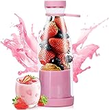 Aoreun Tragbarer Smoothie Mixer, 380ml Tragbarer Mixer, Wiederaufladbarer USB Smoothie Mixer, Mini-Mixer mit 6 Klingen, USB-aufladbarer Entsafter für Frucht-Smoothies, Saft und Shakes - Rosa