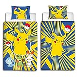 BERONAGE Linon Kinder Wende-Bettwäsche Pokémon Motiv Go Pikatchu Neu & Ovp Renforcé - 135 x 200cm + 80 x 80cm 100% Baumwolle Pokemon Kinerbettwäsche deutsche Standardgröße 2 Vollmotive RV