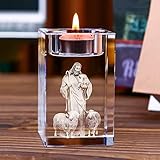 3D Kristallglas Teelichthalter Jesus Kerzenständer Glas Deko Candle Holder Teelichthalter Transparent für Kerzen Deko Hochzeitsdeko Tischdeko Abendessen Hochzeit Kirche Gebet Weihnachten Geschenke