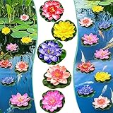 Simsky 5 Stück Künstliche Seerosen 10cm Schwimmende Kunstblumen Blumen Plastik Teichrose 5 Farben Artificialer Wasserlilie Lotus Eva-Schaum Seerose Lotusblüte für Terrasse Garten Pool Teich