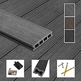 Montafox WPC Terrassendielen Dielen Komplettset Hohlkammerdiele Komplettbausatz Unterkonstruktion Clips, Größe (Fläche):12 m² 2.2m, Farbe:Grau