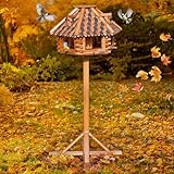 VOSS.garden Vogelhaus XXL Herbstlaub 70cm Durchmesser inklusive großem Standfuß, insg. 1,45 Hoch Vogelfutterstation, Vogelhäuschen