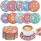 10 Stück Diamond Painting Untersetzer Mit Halter, Diamant Tassenuntersetzer, Diamond Painting Erwachsene zum Basteln,DIY Mandala Untersetzer rutschfest für Anfänger, Erwachsene & Kinder