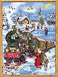 Nostalgischer Adventskalender/Weihnachtskalender mit Bildern und Glimmer für Kinder und Erwachsene 'Eisenbahn im Schnee'