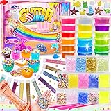 DIY Slime Kit Schleim Set, Schleim Selber Machen mit 18 Farben Crystal Schleim, Ultimativem Leuchtet im Dunkeln Pulver, Glitterpulver und mehr für Kunsthandwerk Mädchen Jungen Geschenk