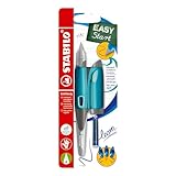 Ergonomischer Schulfüller für Rechtshänder mit Anfänger-Feder A - STABILO EASYbirdy Pastel aqua grün/mint - inkl. Patrone und Einstellwerkzeug - blau (löschbar)