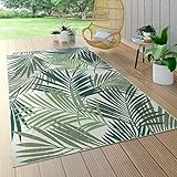 Paco Home In- & Outdoor Teppich Flachgewebe Jungel Gecarvtes Florales Palmen Design Grün, Grösse:160x230 cm