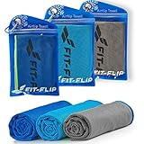 Fit-Flip Kühlhandtuch 3er Set - Cooling Towel und mikrofaser Kühltuch - kühlendes Handtuch - Airflip Towel für Fitness und Sport - Ice Towel (dunkel blau-grün/grau-blau/blau-dunkel blau, 100x30cm)