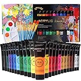 ARTKUNST Acrylfarben Set, 24 x 36 ML Acrylfarbenset mit 10 Pinseln für Leinwand Holz Papier Keramik, wasserdichte Acrylfarbe mit Lebendiger Farbe für Künstler, Anfänger, Kinder