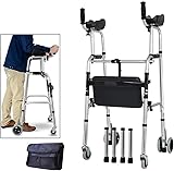 Rollatoren für Senioren, Multifunktions-Gehstattungshilfe, Wanderrahmen, leichter Klapp-4-Rad-Rollator Walker, mit gepolstertem Sitz, faltbarer einstellbarer Wanderer, Unterstützung mit Armruhe-Pad (