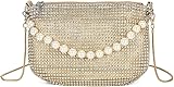 VPB Damen-Clutch mit Kette, goldfarbene Clutch, Abendtasche, stilvolle goldfarbene Handtasche für Partys, Hochzeitshandtasche, glänzende Kette, Schultertasche für gesellschaftliche Veranstaltungen für