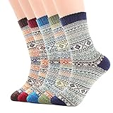 Smaluck Herren-Socken, 5 Paar, Damen-Socken Thermo-Stricks, warm, lässig, Wolle