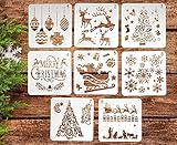 8 Stück Schablonen Weihnachten, BTORER Wiederverwendbarer Zeichenschablonen Malschablonen aus Kunststoff, Christmas Stencil für Scrapbooking Fotoalbum, DIY Weihnachtsdekoration Papier Karte Deko