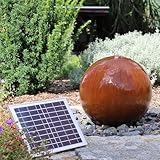 CLGarden Cortenstahl Kugelbrunnen mit Solar Akku Pumpe für außen Garten Rost Brunnen Kugel