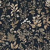 CiCiwind Tapete Selbstklebende Tapete Blumen 41CM×3M Schwarz Gold Blumen Muster Tapete Wasserdicht Möbelfolie Selbstklebend Vinyl Klebefolie Wohnzimmer Schlafzimmer Möbel Wandverkleidung