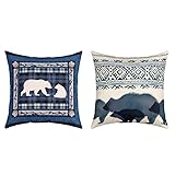 Bär-Kissenbezüge, 40,6 x 40,6 cm, weich, süßer Bär, Bohemian-Stil, Kissenbezüge für Wohnzimmer, Schlafzimmer, Bauernhaus, Wildtiere, Blau, dekorative Wurfkissenbezüge für Sofa, 2 Stück