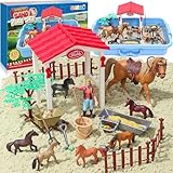 Vamei Pferd Bauerhof Spielsand Magic Sand Koffer mit Knetsand, Pferdestall, Pferdefiguren Spielzeug, Sensorisch Sandspielzeug Spielsand Zaubersand Pferd Geschenk Kinder Jungen Mädchen 3 4 5 6 Jahre