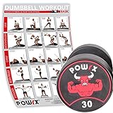 POWRX Professionell Rundhantel Einzeln inkl. Workout I Gummi Kurzhantel Beschichtung GERUCHSNEUTRAL 5-30 kg I Verchromt und gerändelt I Studioqualität (30)