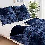 HOMFINE Kuscheldecke Flauschig Winterdecke Sofadecke-Überwurfdecke Flanell Steppdecke Schlafdecke Fleecedecke Couchdecke Blanket mit 2 kopfkissenbezug 80x80cm, Wohndecke 200x200cm, Blau