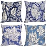 Boho Kissenbezug 45x45, 4er Set Kissenhülle Blau Kissenbezüge 45x45cm, Quadrat Doppelseitig Boho Dekokissen mit Verstecktem Reißverschluss, Zierkissen Aesthetic Room Decor, Geschenke für Frauen