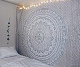 Aakriti Gallery Baumwolle Mandala Wandteppich Wandbehang - Böhmische Tagesdecke, Boho Decke / Überwurf Wandteppiche für Wohnzimmer, Wohnkultur (Gray, 235 x 210 cms)