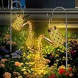 HELESIN Solarlampen mit Lichterkette Gießkanne Fairy Garden Light (2 Stück), LED Solar Giesskanne mit Lichterkette Aussen, Garten Kunst Lampe für Patio, Blumentopf und Rasen (Mit 2 Ständer)