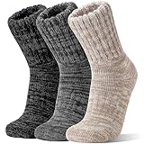 Sandsuced Merino Socken für Damen Herren Warme Wolle Thermosocken Dicke Arbeitssocken Geschenke Wollsocken Atmungsaktive Wintersocken 3 Paar (Hellkhaki/Grau/Schwarz, 36-42)