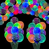 109 Pack UV-Neon-Ballons Leuchtende Ballons Glühen im Dunkeln Ballons Schwarzlicht Reaktive Fluoreszierende Polka Dot Latex Ballons Neon Party Zubehör Black Lights Party Ballons Assorted Colors